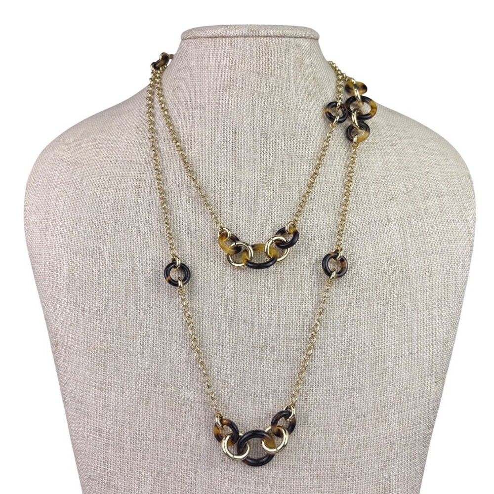 Ralph Lauren Womens Gold Tone Acrylic Chain Necklace Brown & Cream Links